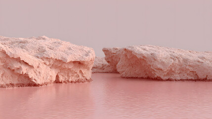 Abstract Pink Rock Formations with Reflective Surface Landscape

