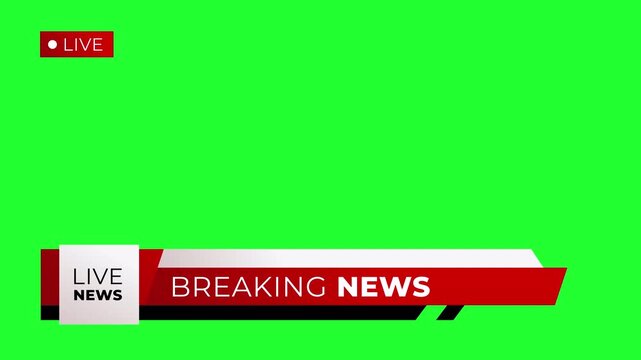 Live breaking news lower third animation on green screen background. broadcast tv concept. 4k video
