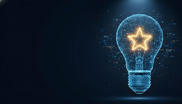 Lightbulb with star inside, digital art concept. - Powered by Adobe