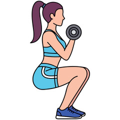 Fototapeta premium Fit woman doing dumbbell squats a full body workout exercise demonstrating strength and healthy lifestyle, fitness activity illustration