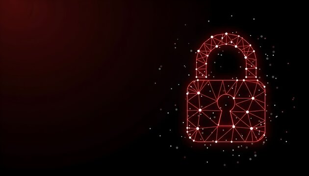 Red digital padlock on a black background, security concept.