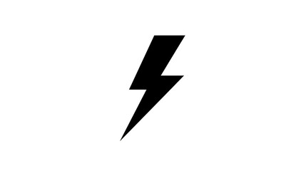 Black lightning bolt icon, simple vector symbol with sharp edges, isolated on transparent background, representing electricity, energy, power, or high voltage in modern minimalist style