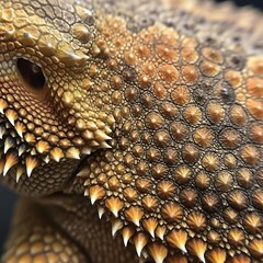 Extreme close up of a bearded dragon's scaly skin and spines reptile lizard