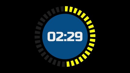 Five minute animated timer video with a yellow progress circle, a countdown in the center, and a minimalist black background