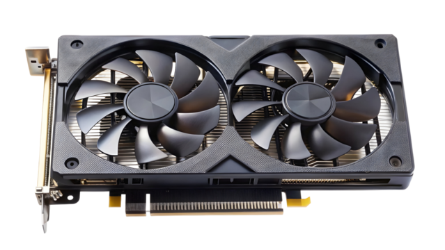 Powerful graphics card for gaming or cryptocurrency mining, featuring dual fans for optimal cooling, ideal for high performance computing and digital creations
