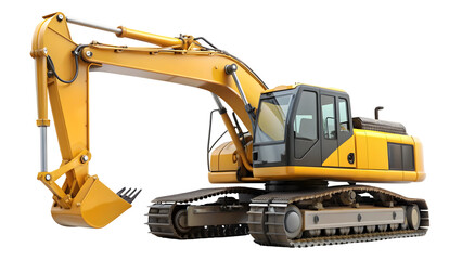 Powerful yellow excavator ready for construction projects, showcasing robust design and engineering for infrastructure development and heavy lifting jobs