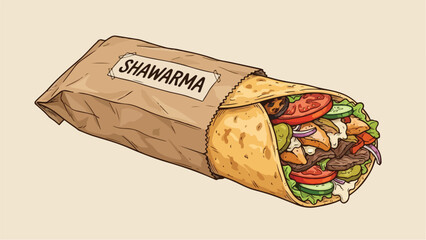 Delicious Shawarma Wrap with Fresh Vegetables and Meat.