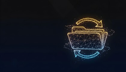 Abstract digital illustration of folders with arrows, representing data synchronization and transfer.