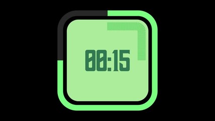 20 seconds animated timer video with a green progress timer square, a countdown in the center