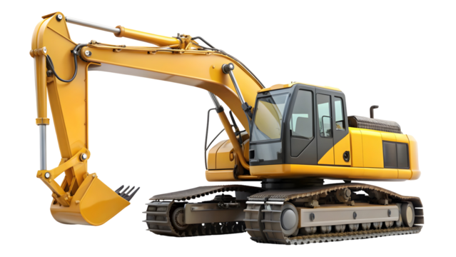 Powerful yellow excavator ready for construction projects, showcasing robust design and engineering for infrastructure development and heavy lifting jobs