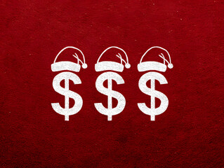 Christmas Dollar Symbols on Red Festive Background
