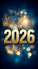 Golden 2026 New Year Celebration with Sparkling Fireworks
