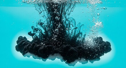 Submerged ink plume in serene blue: A study in contrasts and underwater motion