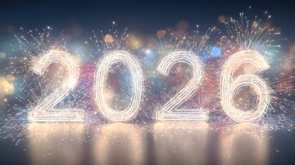 Sparkling 2026 Fireworks Celebration with Bright Festive Lights
