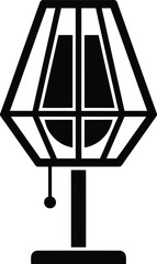 Minimalist black and white icon of a modern geometric table lamp with a pull chain