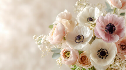Soft Pastel Floral Bouquet with Elegant Light Background
