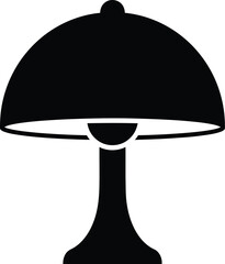 Minimalist black silhouette of a classic mushroom shaped table lamp on a white background