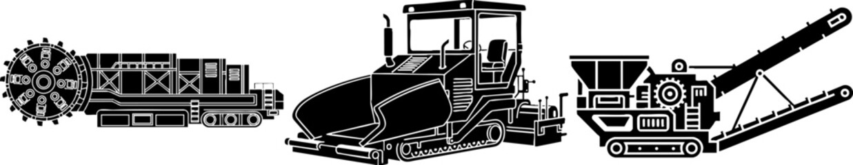 Road Construction and Paving Machinery Vector Icons Set