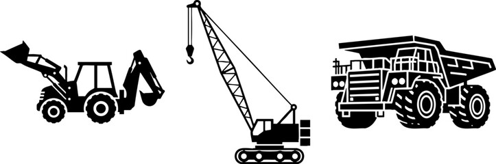 Construction Vehicles Industrial Machinery Silhouettes Vector Set