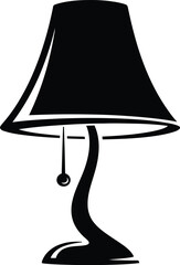 Elegant black silhouette of a modern table lamp with a curved stem and pull chain