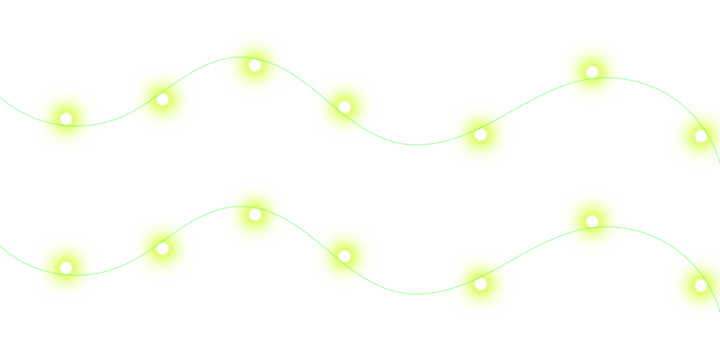 Two delicate, wavy strings of glowing chartreuse fairy lights on a plain white background.
