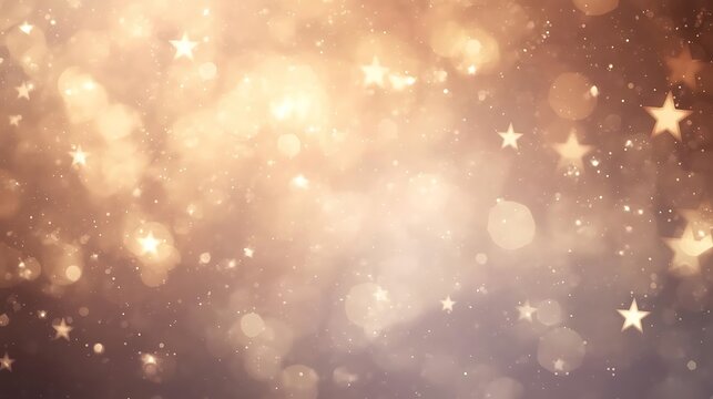 Elegant bokeh star blur background with soft glowing star-shaped particles in a dreamy haze, featuring cinematic lighting, smooth gradients, warm golden shimmer.
