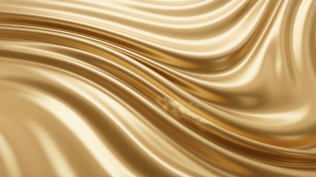 Seamless loop animation of luxurious liquid gold flowing over silk fabric folds, creating an elegant abstract background for awards, fashion, and Mardi Gras designs