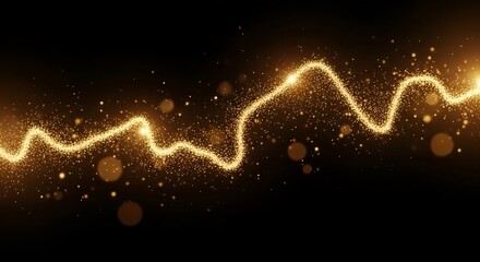 Radiant golden wave flowing on a dark backdrop, sparkling trails abstract visualization