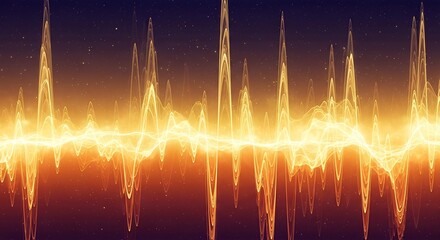 Radiant golden waveforms against a cosmic expanse, a captivating abstract visualization