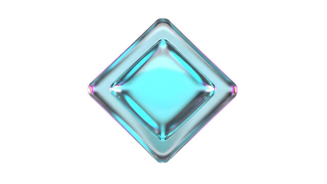 glossy beveled diamond-shaped lozenge in cyan with subtle chrome edges &mdash; suited for decorative badges, status markers, UI ornaments, diamond icons, or focal accents.

