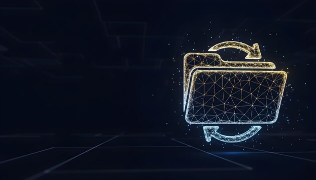 Digital illustration of a folder icon with circular arrows, symbolizing data synchronization and file management.