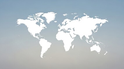 Naklejka premium Minimalist White World Map Silhouette on Gradient Background for Global Business Concepts