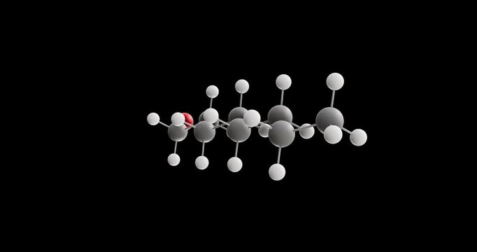 1-Octanol molecule, rotating 3D model of primary alcohol, looped video on a black background
