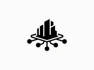 Abstract City Network Icon Featuring Building and Node Designs
