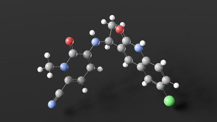 olutasidenib molecule 3d, molecular structure, ball and stick model, structural chemical formula targeted therapy