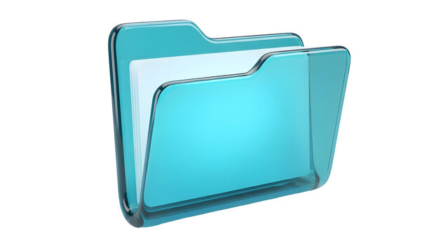 translucent cyan-blue open file folder with subtle depth &mdash; great for file organization, document storage, project folders, archives, cloud folder icons, or file-management UIs.

