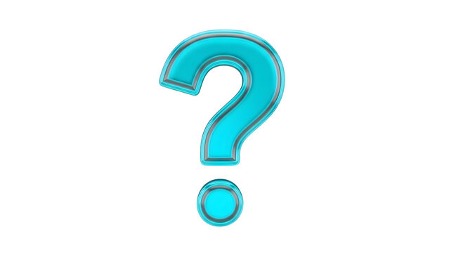 shiny translucent cyan question mark with matching dot &mdash; ideal for FAQs, help centers, unknown/error states, prompts for user input, tooltips, or inquiry visuals.

