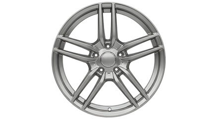 Obraz premium modern metallic alloy wheel rim with five spokes — suitable for automotive parts, car accessories, wheel catalogs, car design visuals, tire shops, or vehicle customization assets.