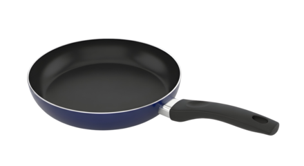 black nonstick frying pan with dark handle and blue outer rim — great for cooking, recipes, kitchenware catalogs, culinary blogs, cookware product images, or instructional cooking content.


