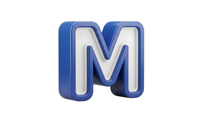bold glossy 3D letter "M" in blue with white inset — useful for monograms, initials, logos, alphabet icons, branding, signage, typographic widgets, or educational letter sets.

