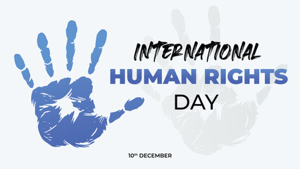 Fototapeta premium International Human Rights Day Blue Handprint Background with Typography