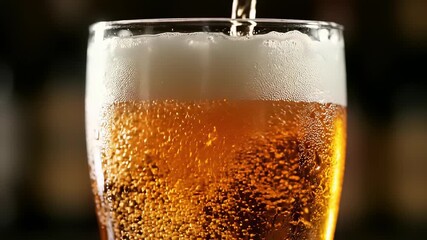 Beer bubbles flowing out of a glass, capturing the social concept of friends gathering to share memories over a cold brew, perfect for cooking show backgrounds or restaurant advertisements.