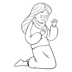 Kneeling kid hand drawn