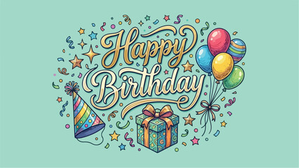 Colorful Happy Birthday Celebration with Balloons and Gifts.