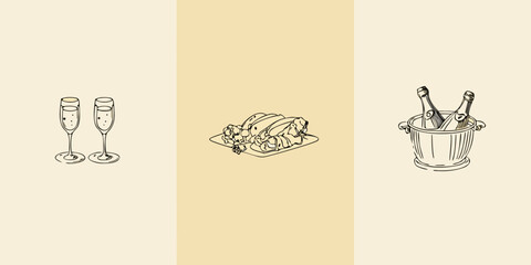 Elegant celebration champagne seafood platter and festive drinks illustration © Rahul