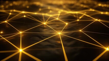 Glowing golden network connections abstract background with light points and lines technology - Powered by Adobe