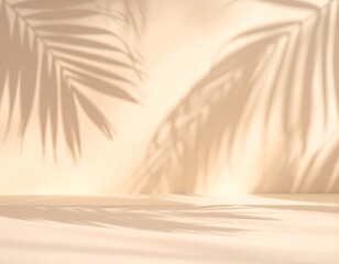 Beige studio background with palm leaves shadows, tropical theme product display