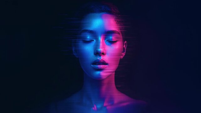 Artistic portrayal of a person with motion effects in dark lighting