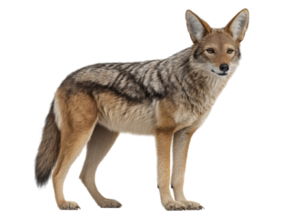 PNG of A detailed illustration of a coyote standing confidently on all fours, showcasing its distinctive features and fur.