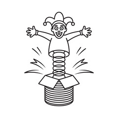Joyful jack in the box character emerging from its container